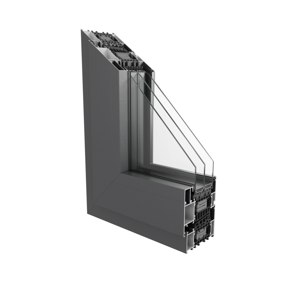 Sección del sistema de aluminio ML 10 A 10 con rotura de puente térmico.