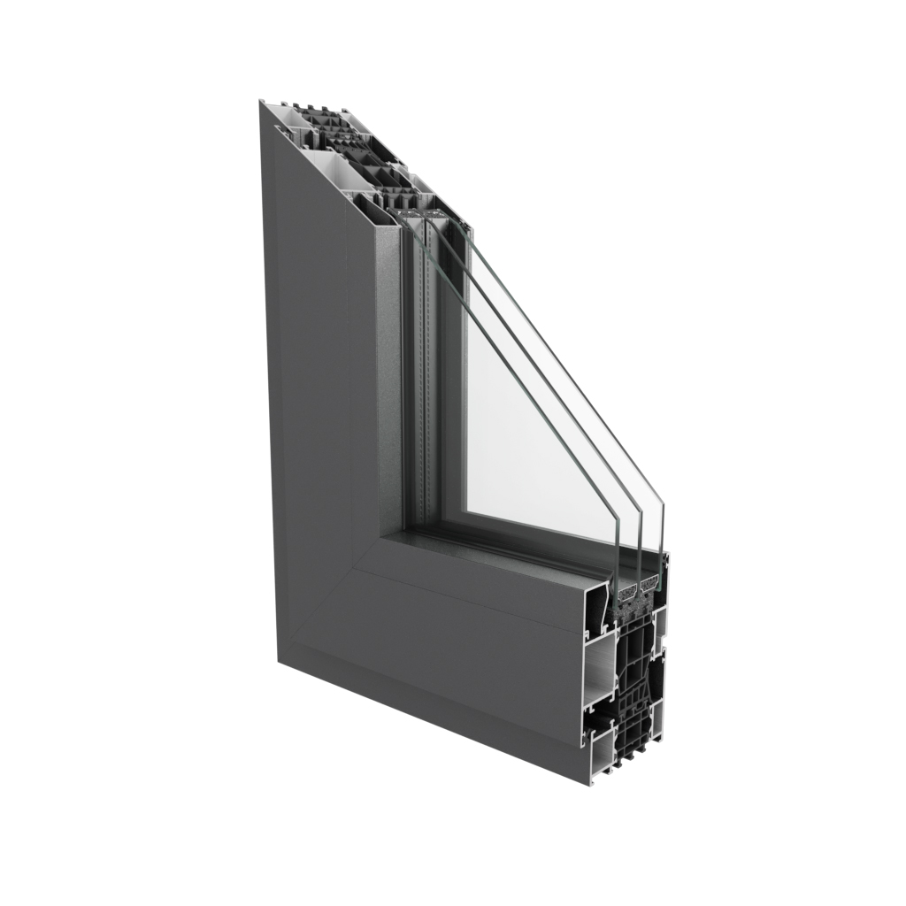 Sección del sistema de aluminio ML 8 Hi+ A8 con rotura de puente térmico.