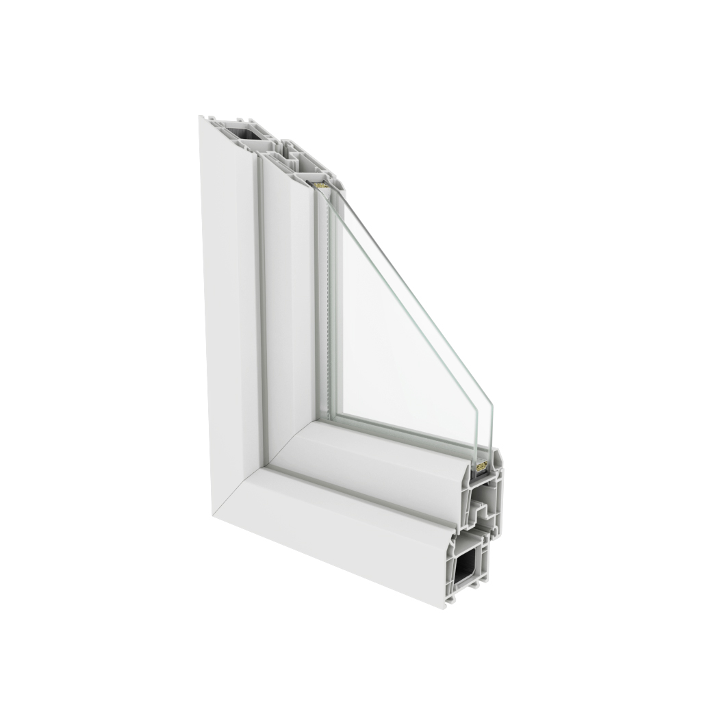 Sección del perfil de PVC Perfect Exellent de 60 mm de instalación.