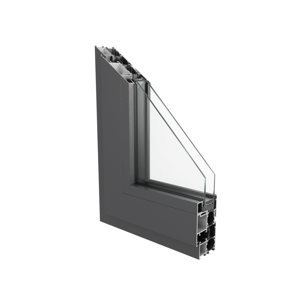 Sección del sistema de aluminio TH 68 A7 con rotura de puente térmico.